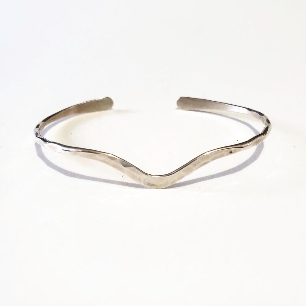 Vintage Hammered Sterling Silver V Cuff Style Bracelet